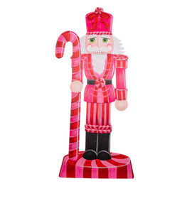 Large Hot Pink and Red Nutcracker Metal Outdoor or Indoor Stake