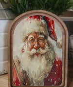 Load image into Gallery viewer, Arch Top Wooden Classic Santa Art with Snow or Round Wood Frame
