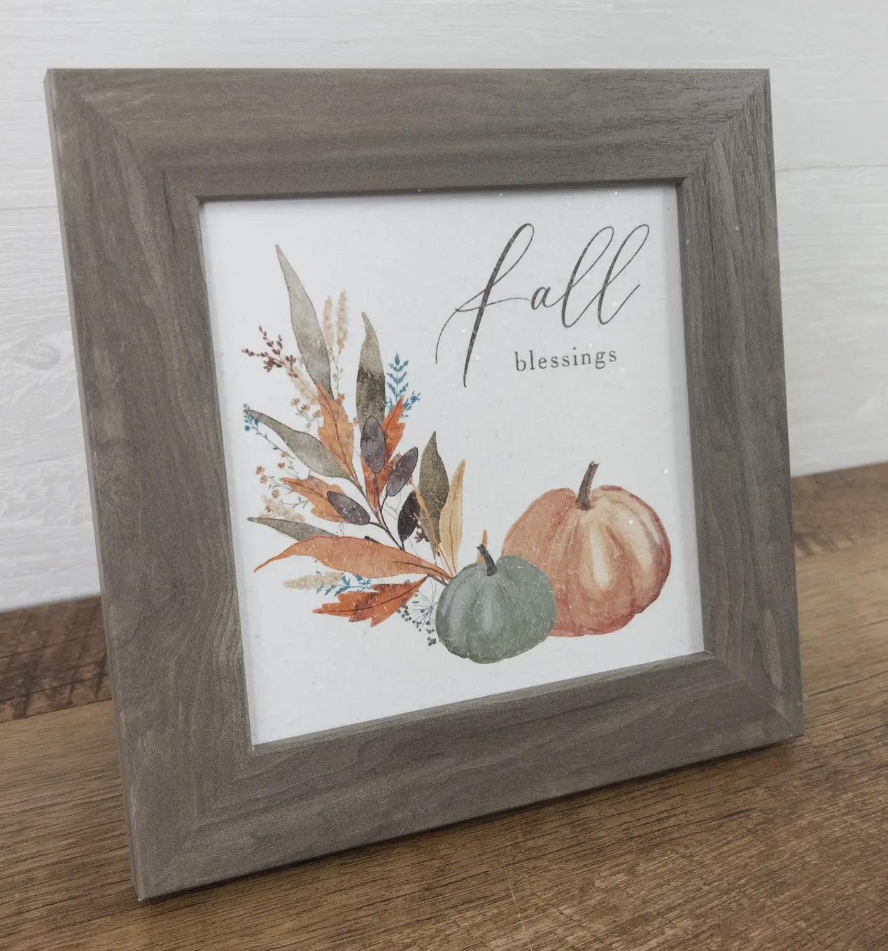 Fall Blessings Pumpkins Wood Framed Shimmering Picture
