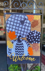 Load image into Gallery viewer, Fall Halloween Pumpkin Chevron, Polka Dot, Check Embroidered Flag with Leaf Patches Outdoor
