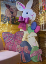 Load image into Gallery viewer, Large Pink Bow Easter Egg Outdoor Stake with Easel 38”h
