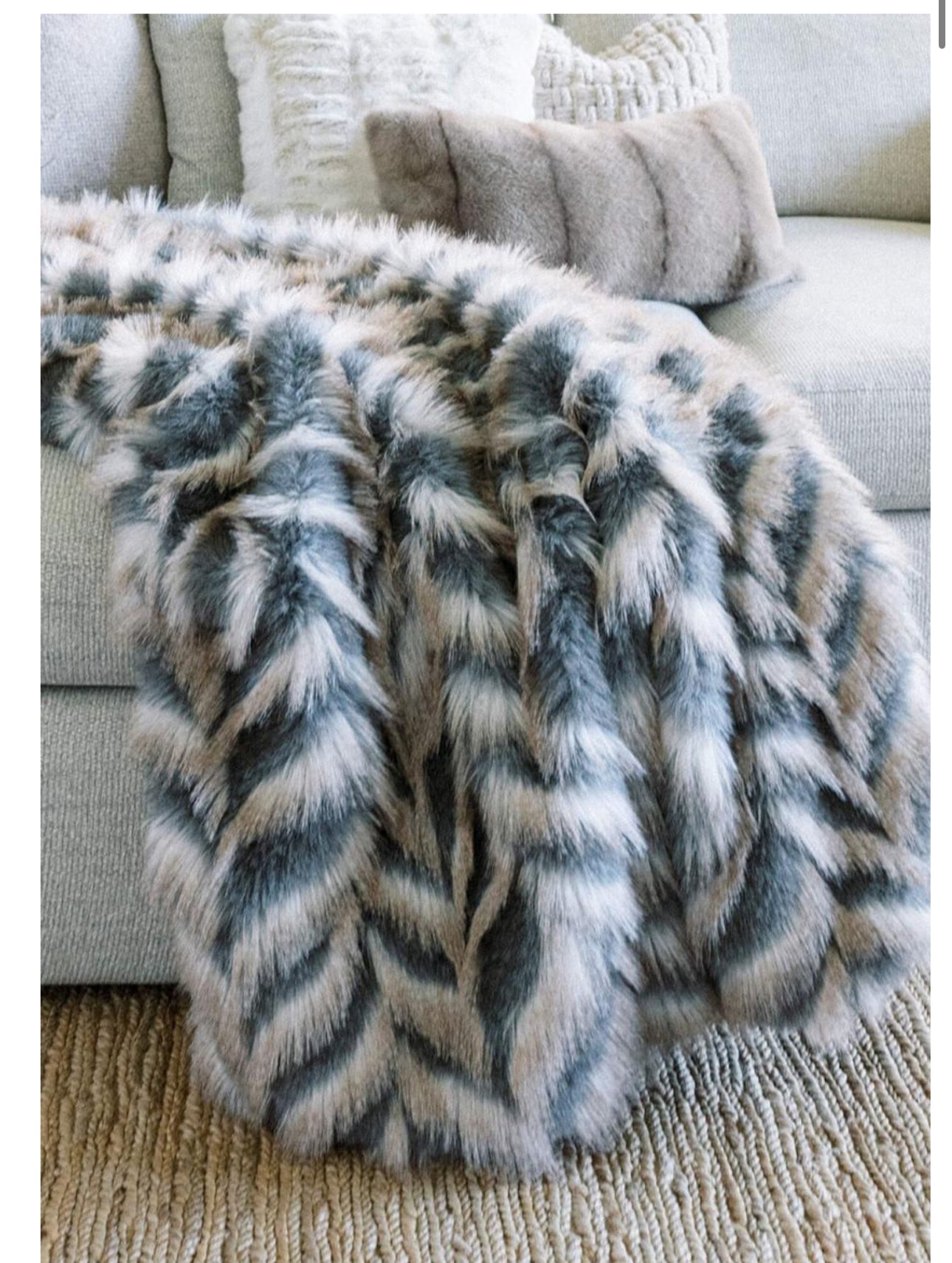 Grey Chevron Pattern Faux Fur Throw 60”x72”