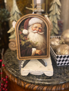 Arch Top Wooden Classic Santa Art in Burgundy or Round Wood Frame