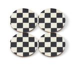Load image into Gallery viewer, Checkered Coasters Enamel and Wood Black and White Set of 4
