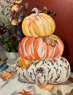 Load image into Gallery viewer, Pumpkin Stack Gold, Orange, &amp; Brown Pattern Metal Stake with Easel
