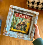 Load image into Gallery viewer, Rustic Rodeo Bar Cowboy Distressed Turquoise Frame Picture 10”

