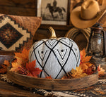 Load image into Gallery viewer, Aztec Black &amp; White Patterned Pumpkin with Gold Stem
