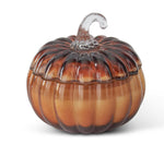 Load image into Gallery viewer, 3-wick Brown Glass Pumpkin Candle 6” Pumpkin Spice or Apple Cinnamon
