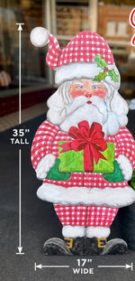 Load image into Gallery viewer, Large Santa Claus Red White Checkered Pattern with attached easel Outdoor Metal Christmas
