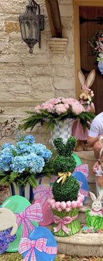 Load image into Gallery viewer, Blooming Pink and Green Tulip Planter with Pink Bow Spring Easter Ceramic Container
