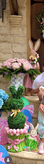 Load image into Gallery viewer, Blooming Pink and Green Tulip Planter with Pink Bow Spring Easter Ceramic Container
