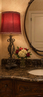 Load image into Gallery viewer, Red Shade Lamp with Black Acanthus Metal Leaf Lamp
