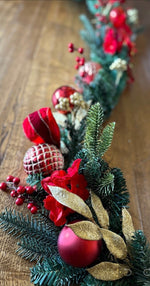 Load image into Gallery viewer, Traditional Red &amp; Gold Pine Garland
