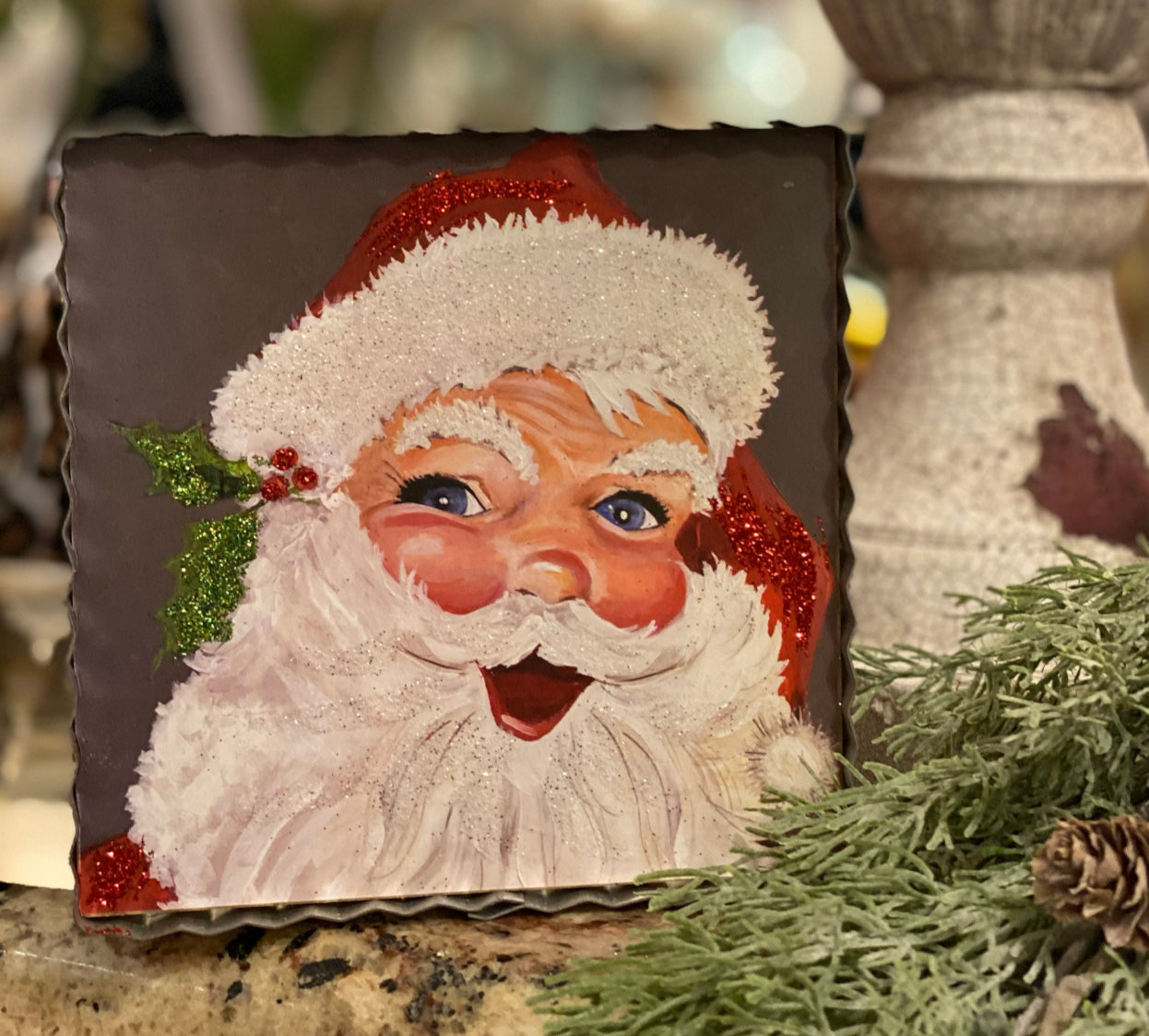 Jolly Santa Mini Print with Galvanized Frame