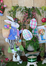 Load image into Gallery viewer, Lg. Walking Tall Rabbit Black and White Striped Pants Rabbit Metal Stake 28”h

