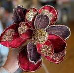 Load image into Gallery viewer, Glam Burgundy/Plum Velvet Magnolia with Gold Sequins Pack of 3
