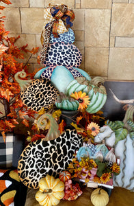 Large Metal Leopard Pumpkin with easel and stake
