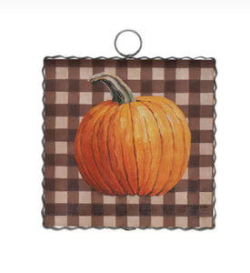 Check Background Pumpkin Mini Print with Galvanized Frame