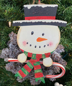 Load image into Gallery viewer, Snowman Metal Ornament that Can Hold a Candy Cane
