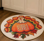 Load image into Gallery viewer, White Bamboo Round White Turkey Rug Gobble Gobble
