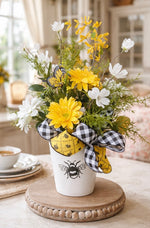 Load image into Gallery viewer, Bee Gingham Check Yellow, Black and White Floral Arrangement
