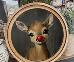 Load image into Gallery viewer, Rudolph Portrait Round Wood Frame Christmas Decor
