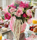 Load image into Gallery viewer, Blooming Pink Peonies in Tulip Planter Outdoor Indoor Ceramic Container
