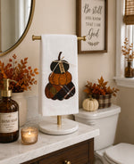Load image into Gallery viewer, Fall Plaid Pumpkins Gather White Hand Towel
