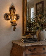 Load image into Gallery viewer, Antique Gold Fleur-de-Lis Wall Candle Sconce
