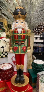 Load image into Gallery viewer, Plaid Nutcracker in Maroon, Dark Green, White and Gold with Black Accents
