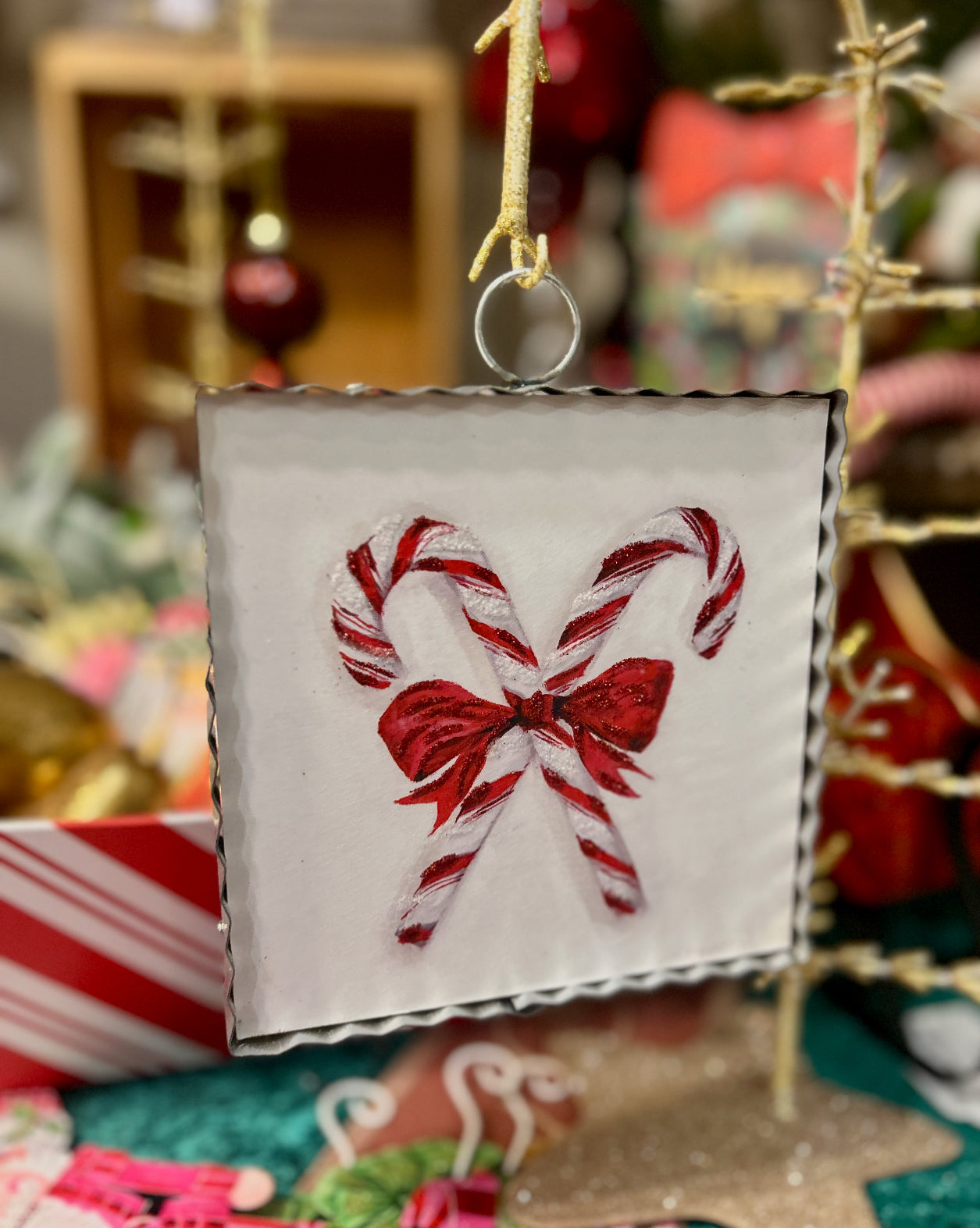 Christmas Candy Canes with Red Bow Mini Print