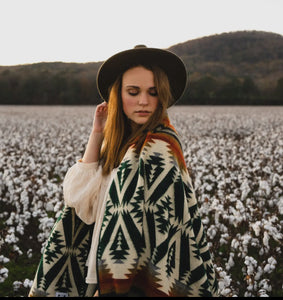 Aztec Quichua Forest Green, Terra Cotta, Charcoal Gray,Natural, and Black Reversible Blanket