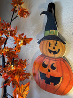 Load image into Gallery viewer, Stacked Jack O&#39; Lanterns Door Hanger
