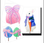 Load image into Gallery viewer, Rabbit, Large Pink Bow Egg, Set of 2 Eggs Periwinkle and GreenMetal Stake
