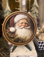 Load image into Gallery viewer, Arch Top Wooden Classic Santa Art in Burgundy or Round Wood Frame
