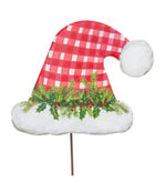 Load image into Gallery viewer, Gingham Santa Hat Metal Stake Outdoor or Indoor
