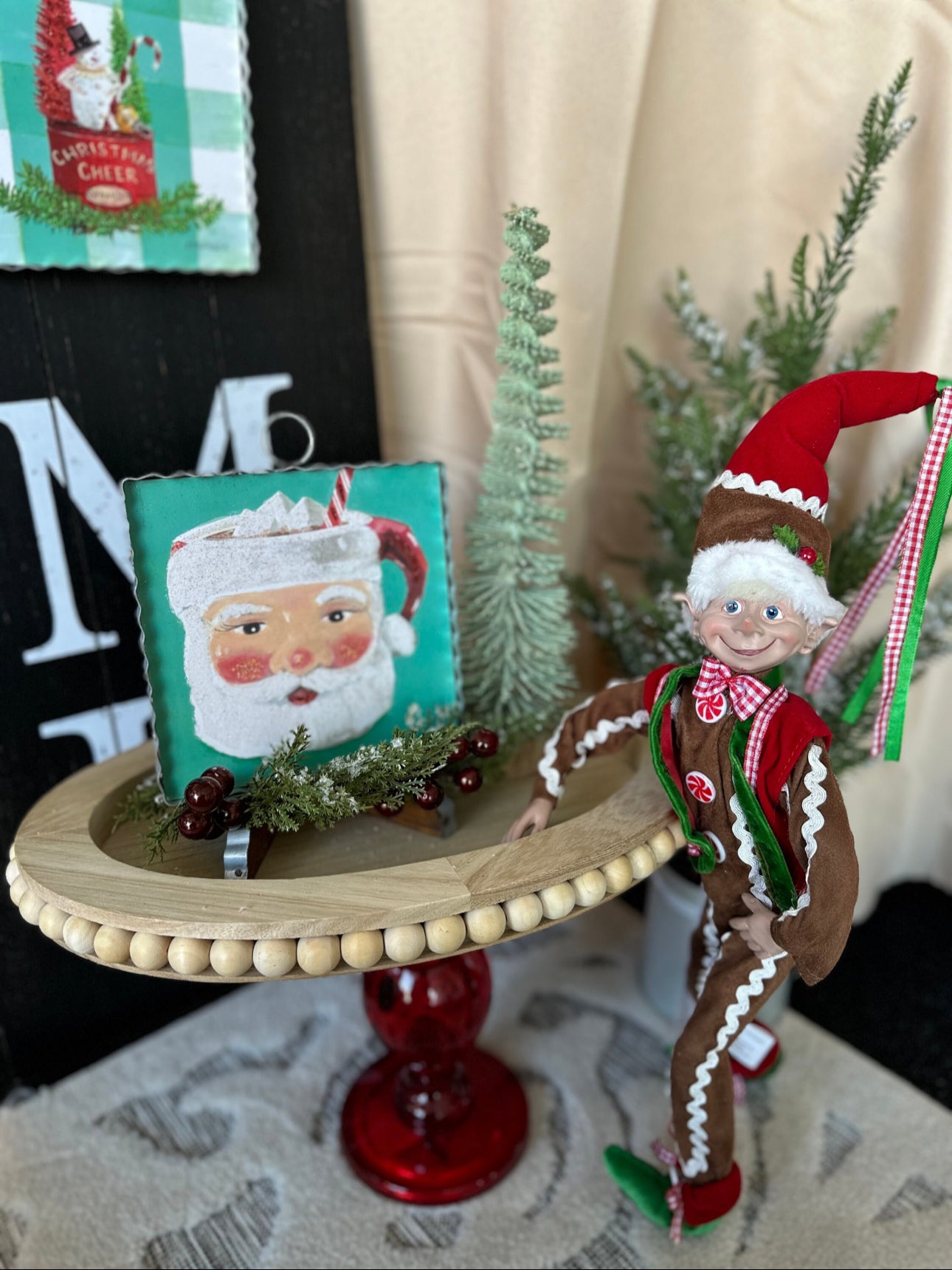 Santa Face Turquoise Mini Print with Galvanized Frame