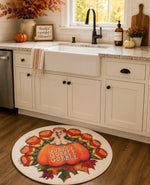 Load image into Gallery viewer, White Bamboo Round White Turkey Rug Gobble Gobble
