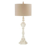 Load image into Gallery viewer, White French Country Tall Cream Linen Shade Lamp 40”h
