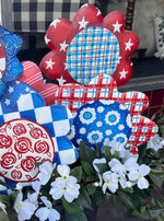 Load image into Gallery viewer, All American Flowers Blue, Red, White Patterns Metal Stakes Set of 5
