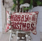 Load image into Gallery viewer, Merry Christmas Toile Red and White Christmas Pillow
