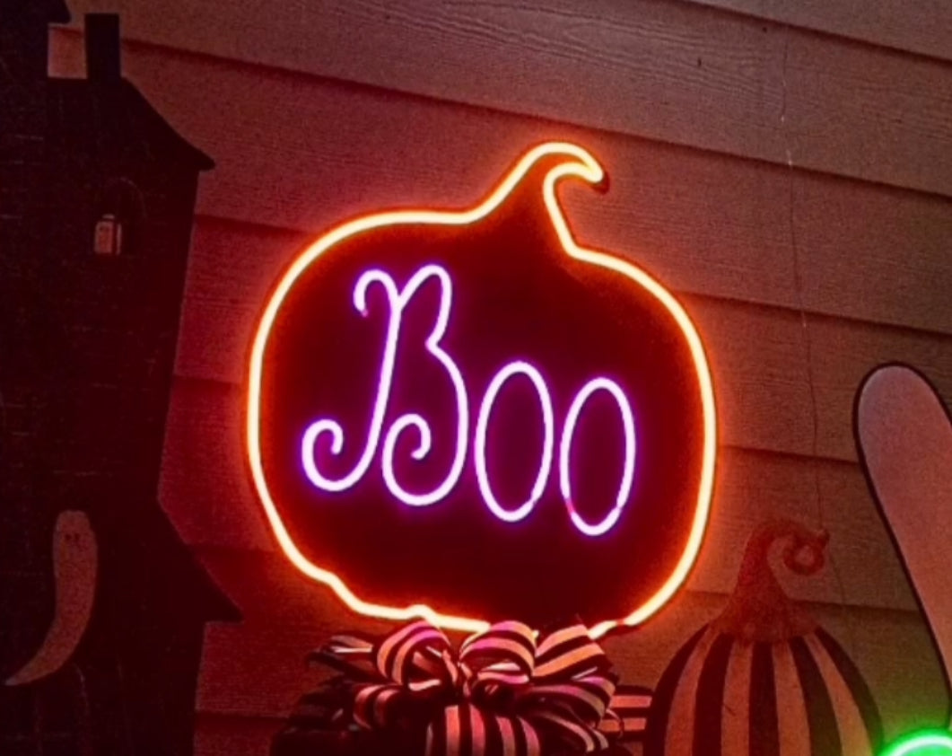Neon Boo Metal Halloween Outdoor Stake