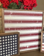Load image into Gallery viewer, Americana Red &amp; White Stripes Pic with wood frame 16.5x16”

