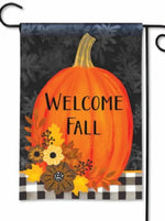 Load image into Gallery viewer, Welcome Fall Pumpkin Flag Outdoor Orange, Black, &amp; White Check
