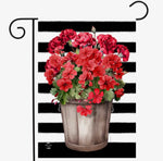 Load image into Gallery viewer, Red Geraniums with Black White Stripe Flag Outdoor
