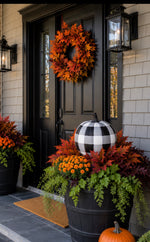 Load image into Gallery viewer, Black and White Buffalo Plaid Metal Pumpkin Outdoor Stake
