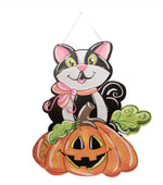 Load image into Gallery viewer, New! Black Cat on Jack-o-lantern Pumpkin Door Hanger
