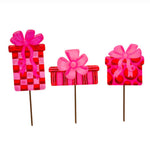 Load image into Gallery viewer, Red &amp; Pink Packages Metal Outdoor/Indoor Stake Christmas Set of 3
