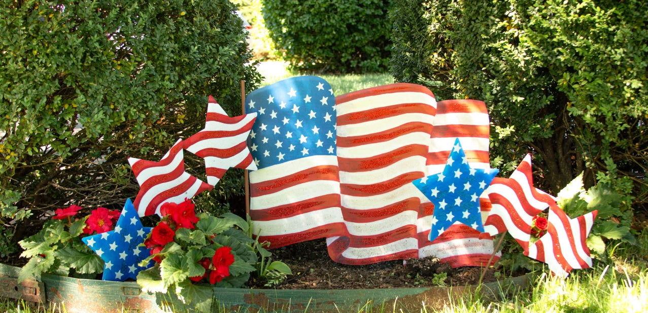 Americana: 3 Stars Red, White, Blue Metal Stake with Easel
