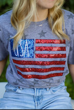 Load image into Gallery viewer, Americana: Sequin Red, White, Blue Flag T-Shirt
